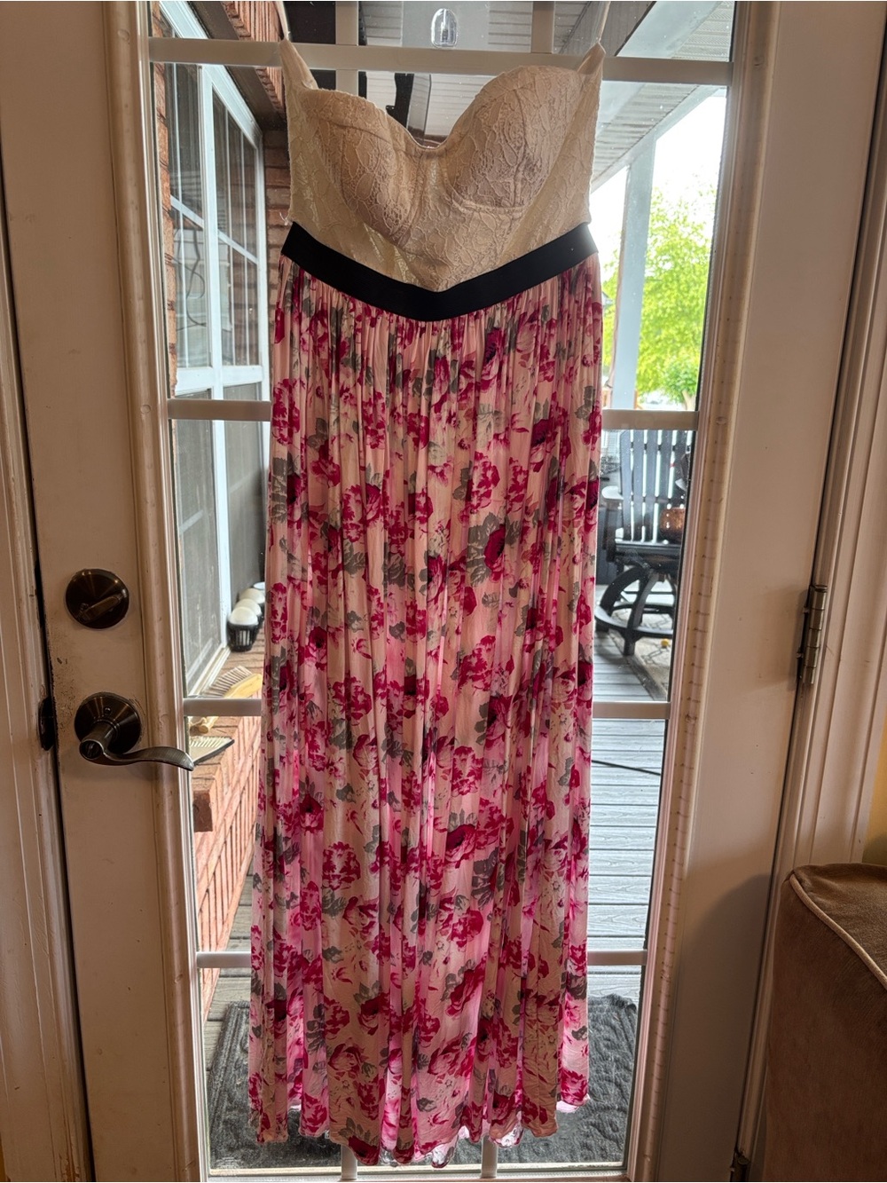 RUE21 RUE 21 EUC Maxi Dress Strapless Pink White Floral Flowy size M